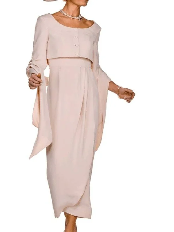 Two Piece Sheath / Column Mother of the Bride Dress Elegant Square Neck Ankle Length Satin Sleeveless Two Piece Sheath / Column Mother of the Bride Dress Elegant Square Neck Ankle Length Satin Sleeveless