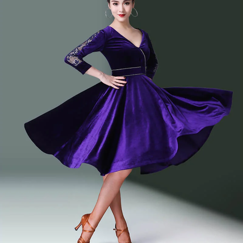 A-Line Lace Sleeve Knee-Length Modern Latin Dress