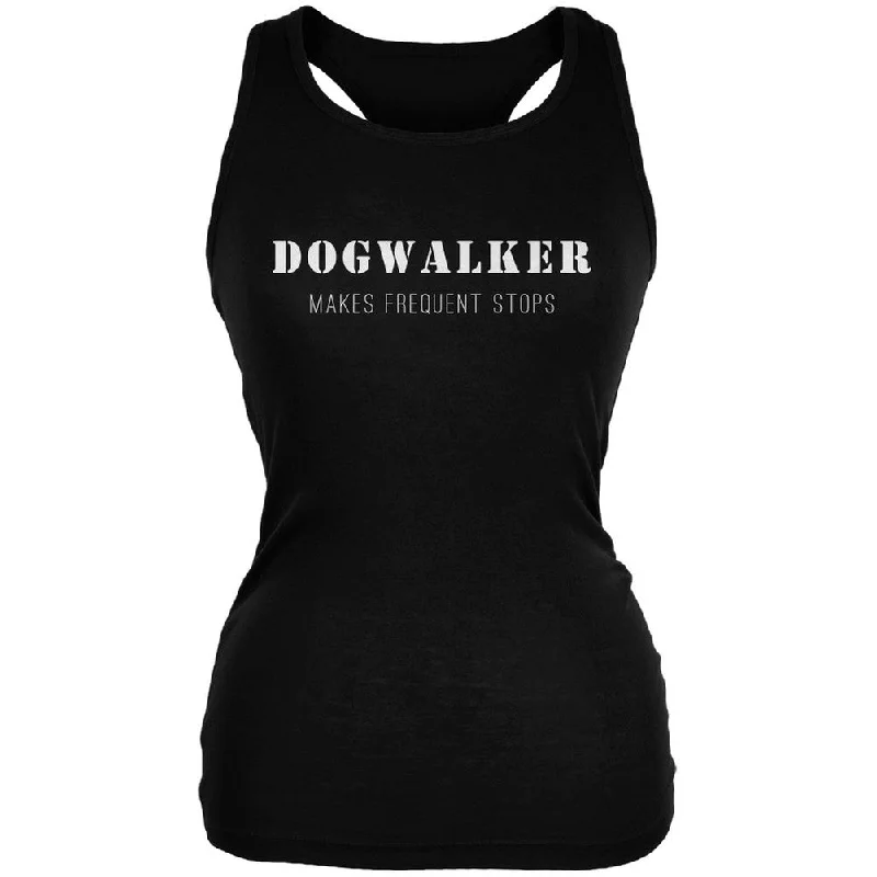 Dog Dogwalker Makes Frequent Stops Black Juniors Soft Tank Top v-neck tank top
