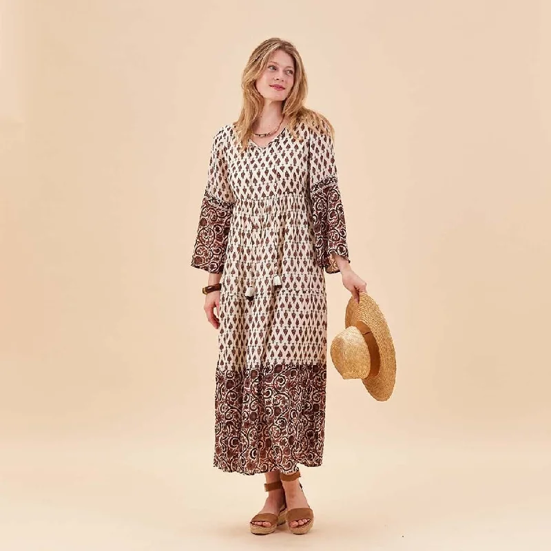 Julia Ecru and Black Bohemian Tiered Dress