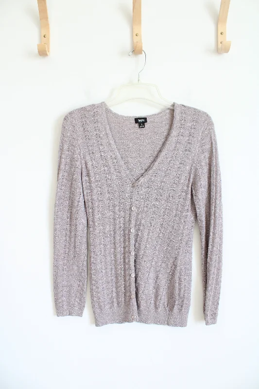 Mossimo Mauve Shimmer Button Down Cardigan Sweater | S Solid Color Striped Floral Print Mossimo Mauve Shimmer Button Down Cardigan Sweater | S Solid Color Striped Floral Print