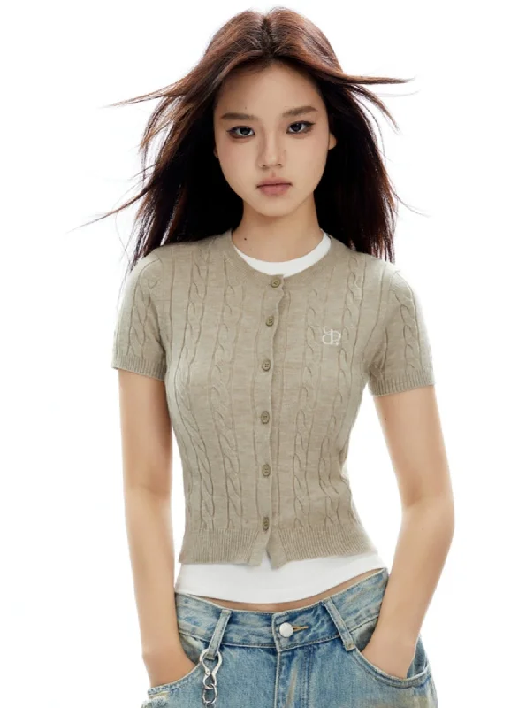 Cable Knit Short Sleeve Cardigan - Two Color Options Faux Fur Fabric Real Fur Fabric Shearling Fabric Cable Knit Short Sleeve Cardigan - Two Color Options Faux Fur Fabric Real Fur Fabric Shearling Fabric
