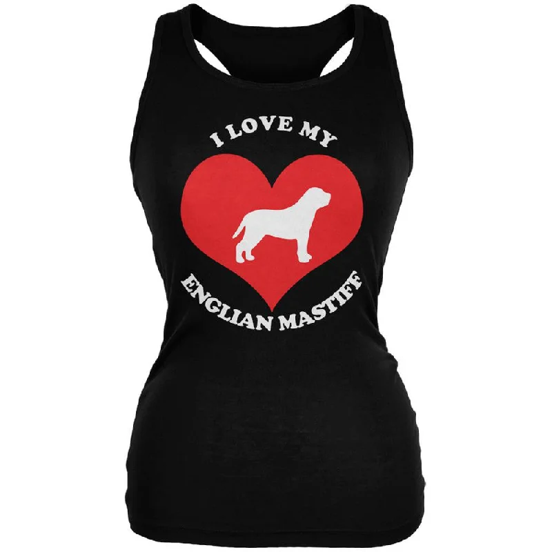Valentines I Love My Englian Mastiff Black Juniors Soft Tank Top ivory tank top