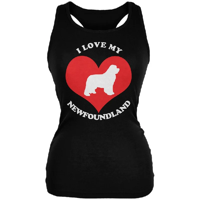 Valentines I Love My Newfoundland Black Juniors Soft Tank Top tie dye tank
