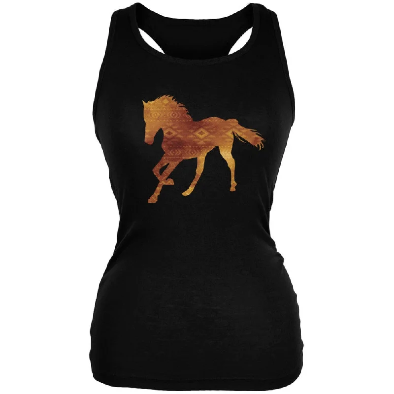 Native American Spirit Horse Black Juniors Soft Tank Top breathable tank top