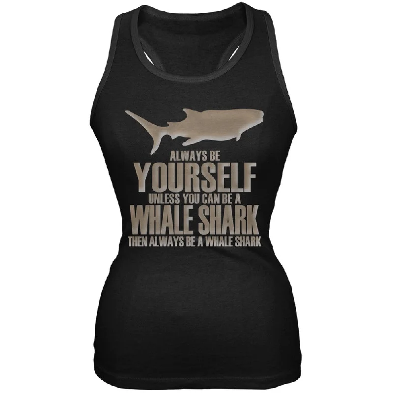 Always Be Yourself Whale Shark Black Juniors Soft Tank Top sheer tank top
