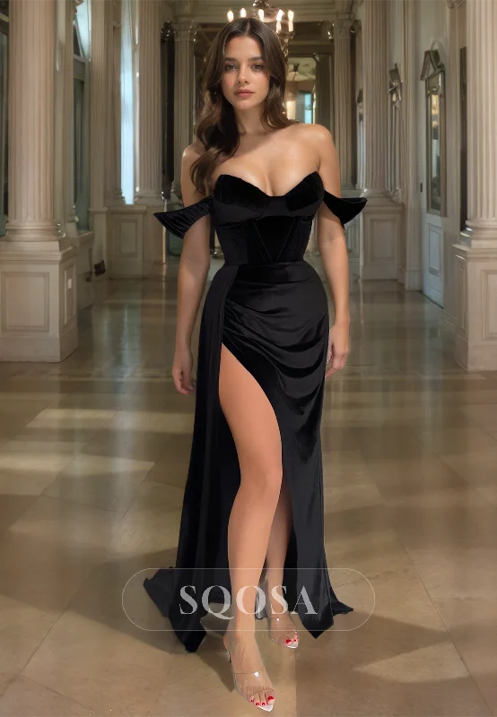 Sweetheart Sleeveless Pleated Formal Gowns Slit with Sweep Train Satin Mermaid Prom Dress Sweetheart Sleeveless Pleated Formal Gowns Slit with Sweep Train Satin Mermaid Prom Dress