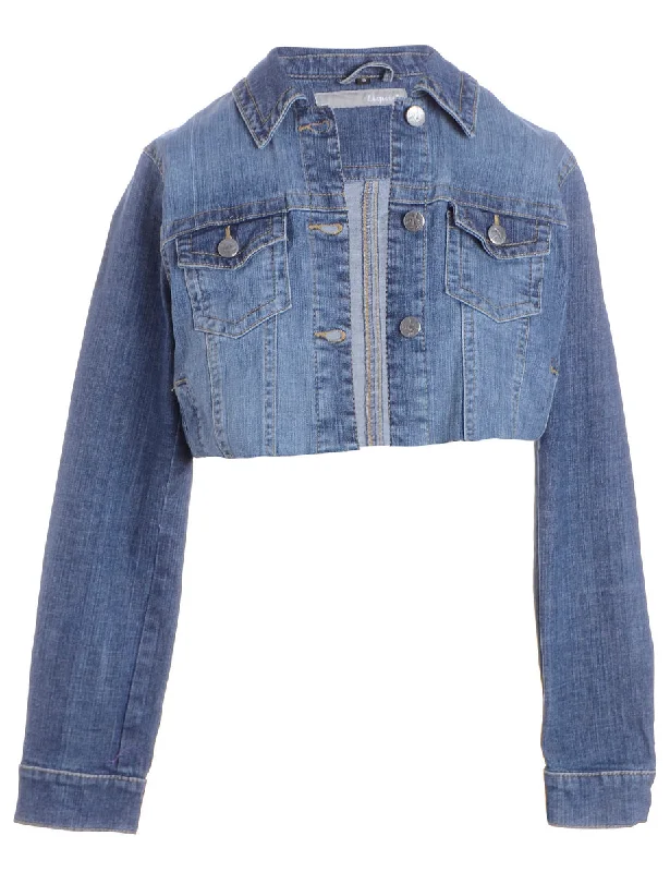 Reworked Kylie Raw Edge Cropped Denim Jacket - S Collared Jacket Crew Neck Jacket Turtle Neck Jacket Reworked Kylie Raw Edge Cropped Denim Jacket - S Collared Jacket Crew Neck Jacket Turtle Neck Jacket