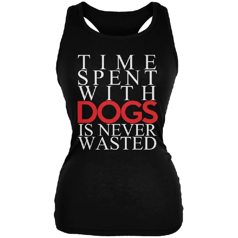 Time Spent With Dogs Never Wasted Black Juniors Soft Tank Top crew neck tank