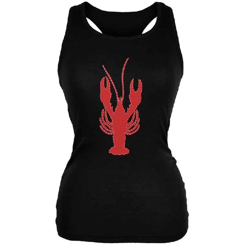 Summer - Lobster Faux Stitched Black Juniors Soft Tank Top floral tank top