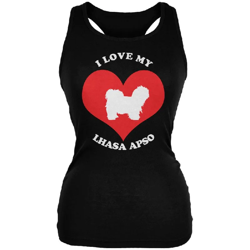 Valentines I Love My Lhasa Apso Black Juniors Soft Tank Top floral tank top