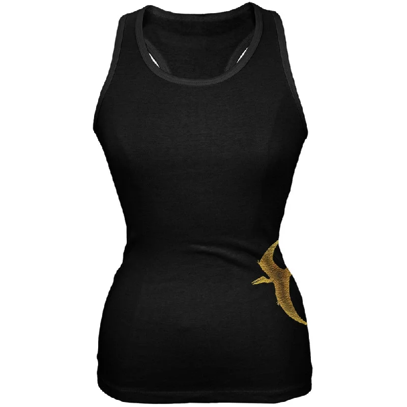 Pterodactyl Dinosaur Distressed Black Juniors Soft Tank Top fitted tank top