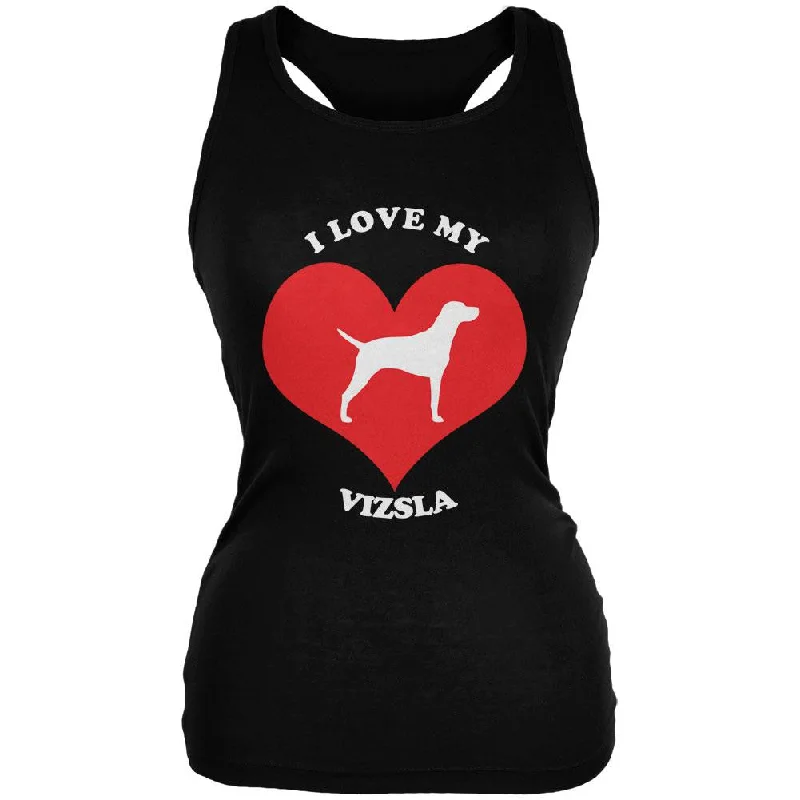 Valentines I Love My Vizsla Black Juniors Soft Tank Top cropped tank top