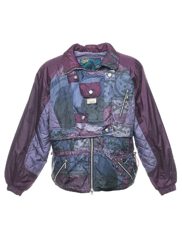 Patterned 1980s Purple & Lilac Ski Jacket - L Elasticated Jacket Padded Jacket Insulated Jacket Patterned 1980s Purple & Lilac Ski Jacket - L Elasticated Jacket Padded Jacket Insulated Jacket