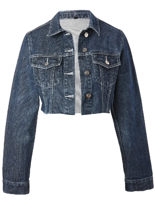 Reworked Kylie Raw Edge Cropped Denim Jacket - XS Fitted Jacket Loose Jacket Oversized Jacket Reworked Kylie Raw Edge Cropped Denim Jacket - XS Fitted Jacket Loose Jacket Oversized Jacket