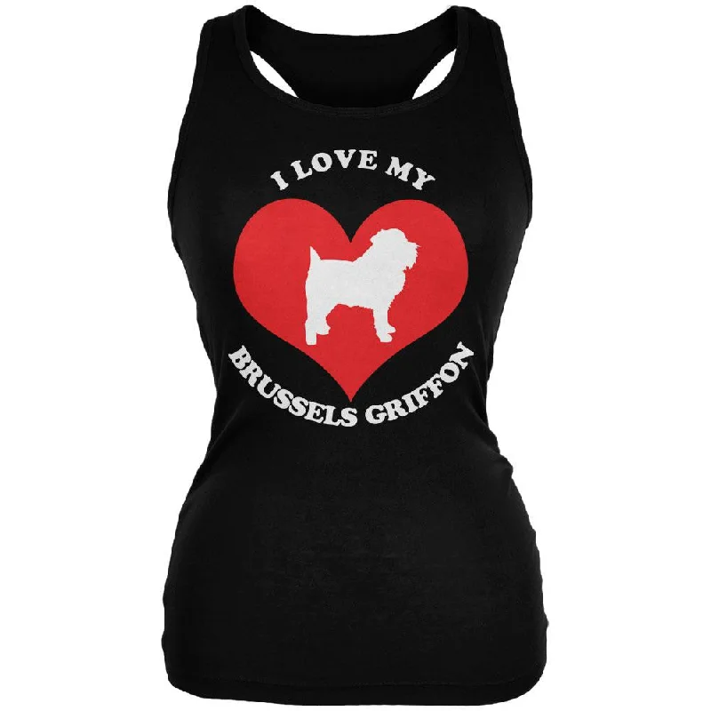 Valentines I Love My Brussels Griffon Black Juniors Soft Tank Top trendy tank top