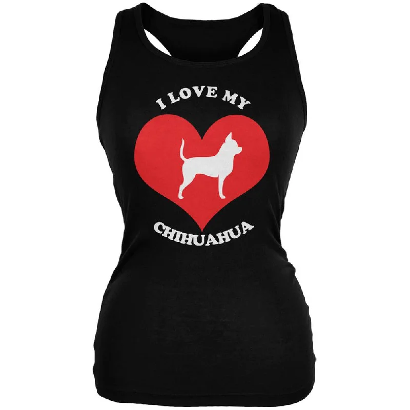 Valentines I Love My Chihuahua Black Juniors Soft Tank Top rhinestone tank top