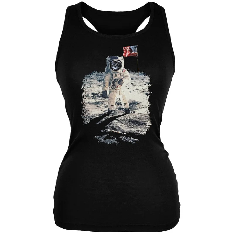 Cat Moon Landing Black Juniors Soft Tank Top mint tank top