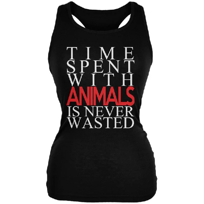 Time Spent With Animals Never Wasted Black Juniors Soft Tank Top v-neck tank top