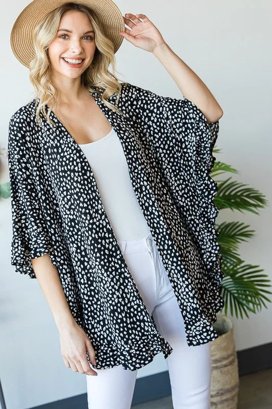 Black and White Ruffled Lightweight Cardigan Rayon Fabric Velvet Fabric Corduroy Fabric Black and White Ruffled Lightweight Cardigan Rayon Fabric Velvet Fabric Corduroy Fabric