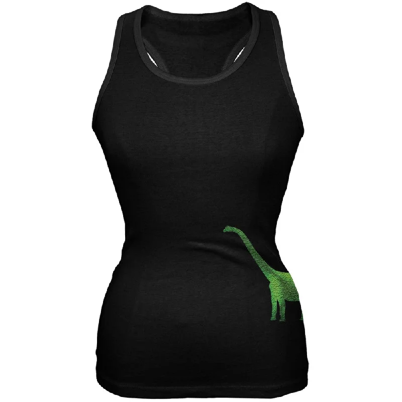 Brachiosaurus Dinosaur Distressed Black Juniors Soft Tank Top stretchy tank top