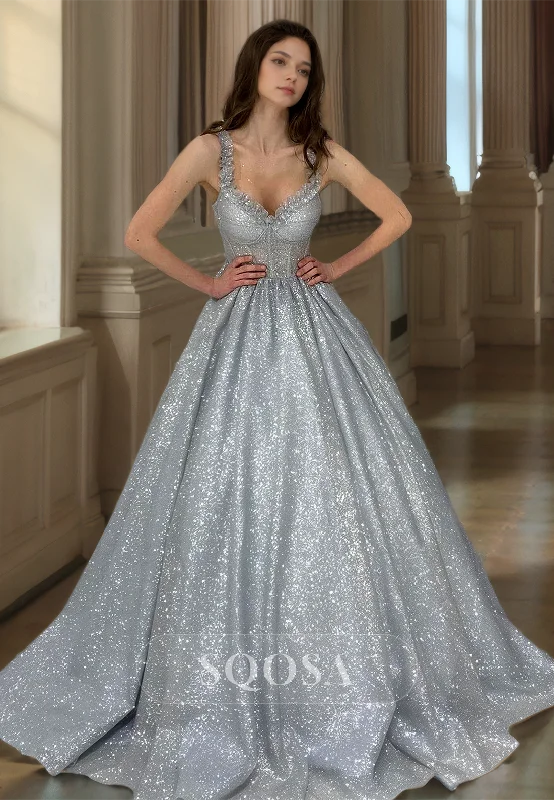 Sweetheart Spaghetti Straps Sleeveless Part Gowns Glitter-Knit Beaded Floral Embellished Prom Dress Sweetheart Spaghetti Straps Sleeveless Part Gowns Glitter-Knit Beaded Floral Embellished Prom Dress