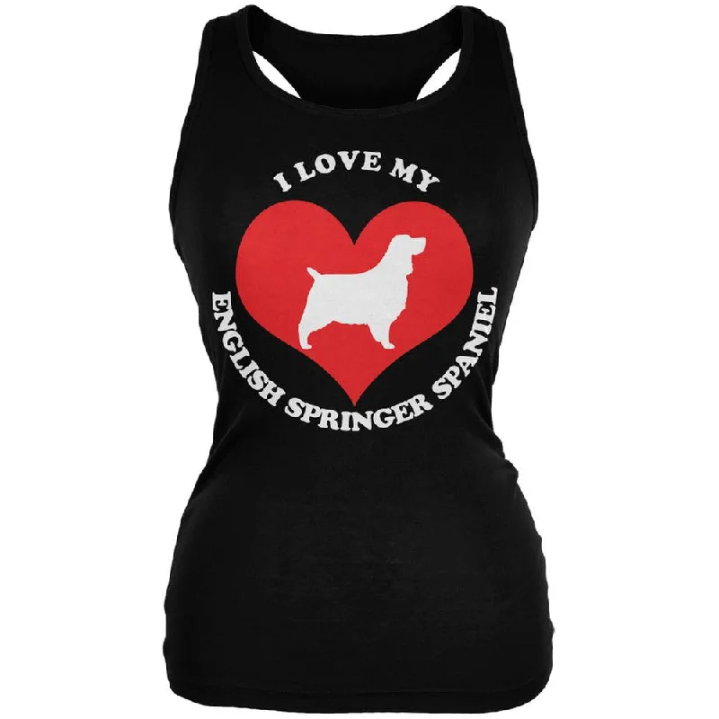 Valentines I Love My English Springer Spaniel Black Juniors Soft Tank Top cherry red tank