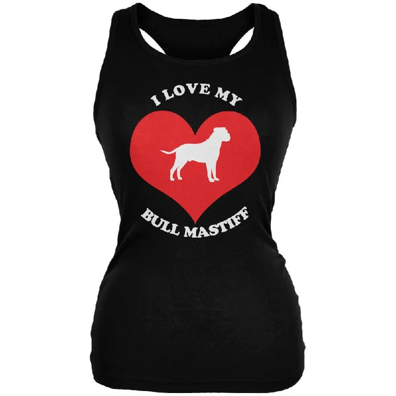 Valentines I Love My Bull Mastiff Black Juniors Soft Tank Top stylish tank top