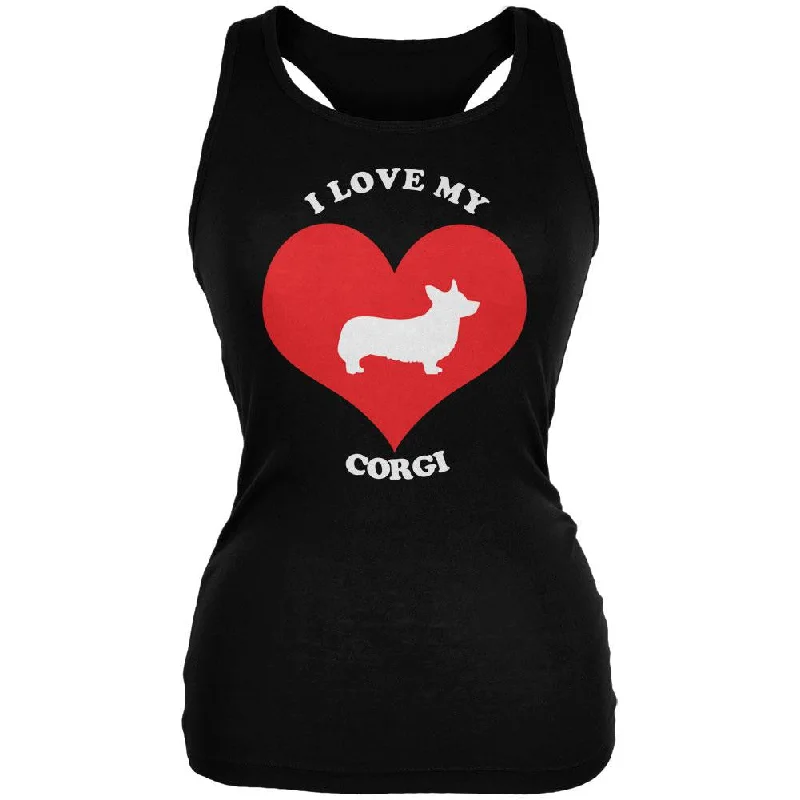 Valentines I Love My Corgi Black Juniors Soft Tank Top fitness tank top
