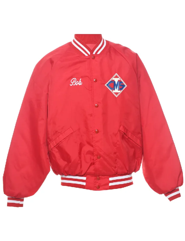Red & White Embroidered Nylon Varsity Jacket - L Knit Jacket Woven Jacket Fleece Jacket Red & White Embroidered Nylon Varsity Jacket - L Knit Jacket Woven Jacket Fleece Jacket