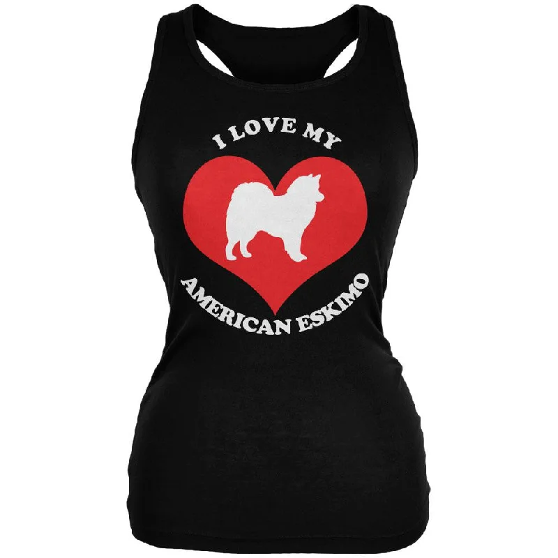 Valentines I Love My American Eskimo Black Juniors Soft Tank Top lemon yellow tank
