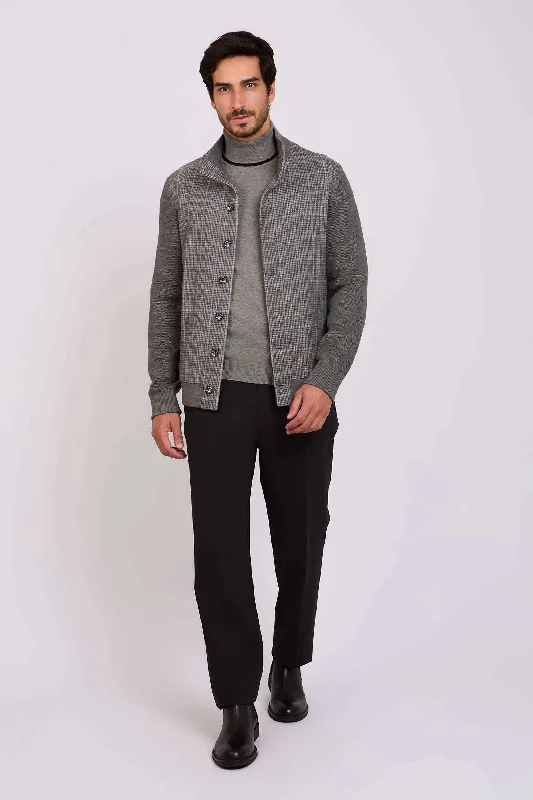 Men Regular Fit Jacket - Dark Grey A-Line Jacket Boat Neck Shawl Collar