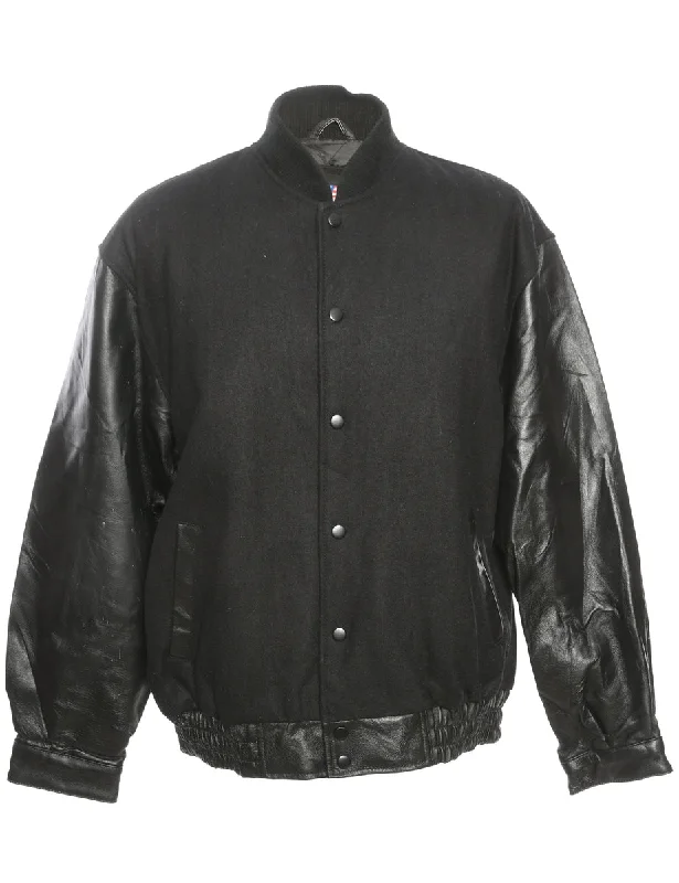 Single Breasted Black Varsity Jacket - M Oversized Jacket Tailored Jacket Straight Jacket Single Breasted Black Varsity Jacket - M Oversized Jacket Tailored Jacket Straight Jacket