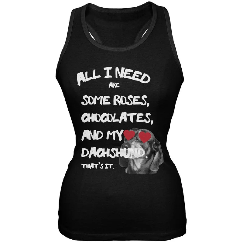 Valentine's Day - All I Need Is My Dachshund Black Soft Juniors Tank Top beige tank top Valentine's Day - All I Need Is My Dachshund Black Soft Juniors Tank Top beige tank top