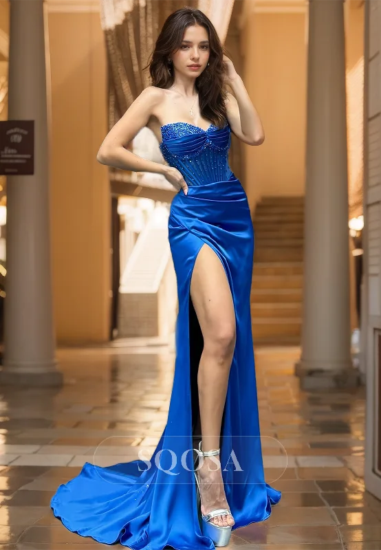 Beaded Sweetheart Off-Shoulder Sleeveless Mermaid Prom Dress Pleated Sweep Train Part Gowns Beaded Sweetheart Off-Shoulder Sleeveless Mermaid Prom Dress Pleated Sweep Train Part Gowns