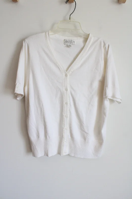 Casual Corner Annex White Button Down Short Sleeved Cardigan Sweater Top | XL Lightweight Heavyweight Midweight Casual Corner Annex White Button Down Short Sleeved Cardigan Sweater Top | XL Lightweight Heavyweight Midweight