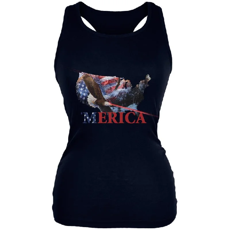 MERICA Laser Eagles Black Juniors Soft Tank Top stretchy tank top