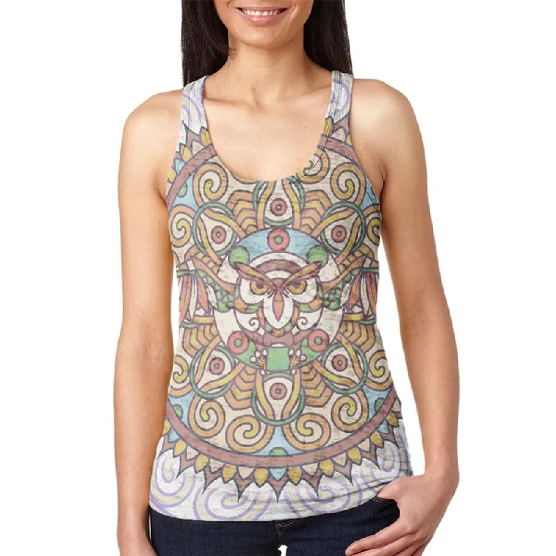 Trippy Owl Mandala Vintage Juniors Burnout Racerback Tank Top cropped tank top