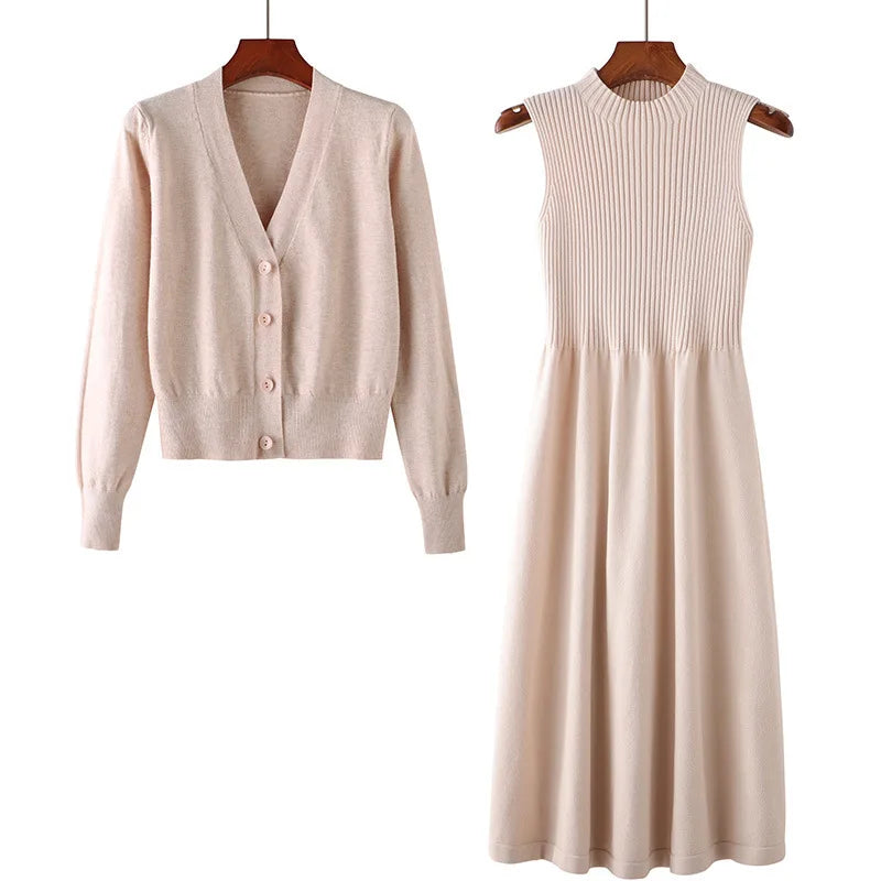 Yipinpay new spring and autumn long-sleeved v-neck top two-piece suit sweater dress wild loose knit cardigan women Polka Dot Checkered Tartan Yipinpay new spring and autumn long-sleeved v-neck top two-piece suit sweater dress wild loose knit cardigan women Polka Dot Checkered Tartan