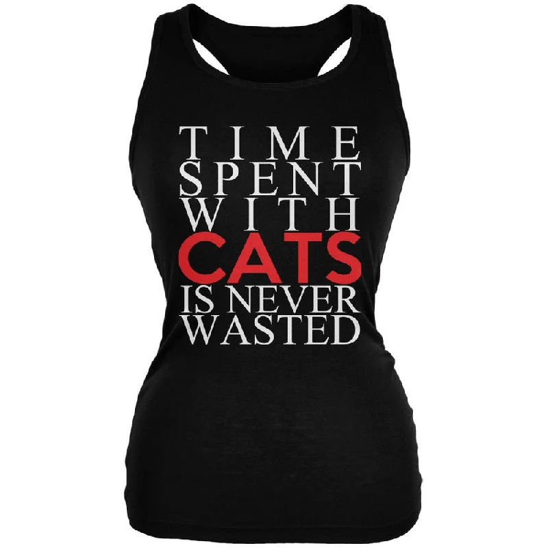 Time Spent With Cats Never Wasted Black Juniors Soft Tank Top halter tank top