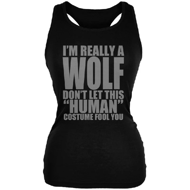 Halloween Human Wolf Costume Black Juniors Soft Tank Top flirty tank top