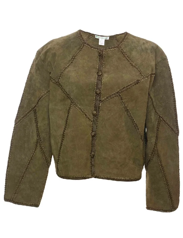 Olive Green Crochet & Suede Cropped Jacket - L Satin Fabric Silk Fabric Chiffon Fabric Olive Green Crochet & Suede Cropped Jacket - L Satin Fabric Silk Fabric Chiffon Fabric