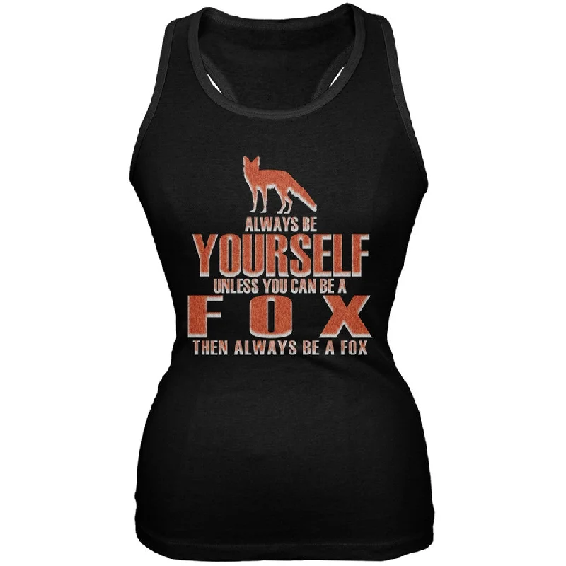 Always Be Yourself Fox Black Juniors Soft Tank Top peekaboo tank top