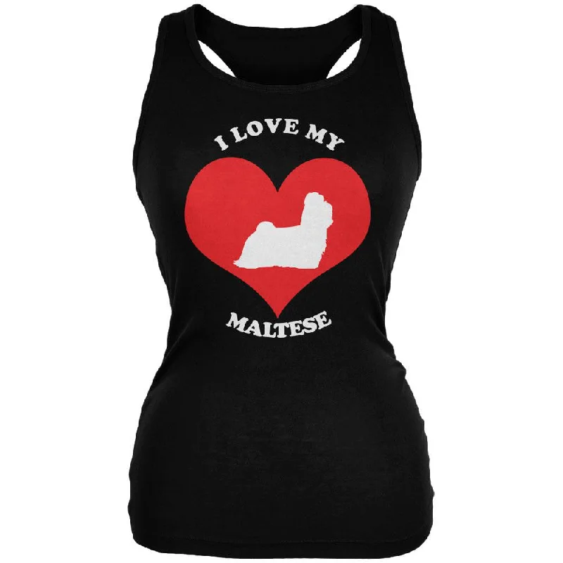 Valentines I Love My Maltese Black Juniors Soft Tank Top striped tank top