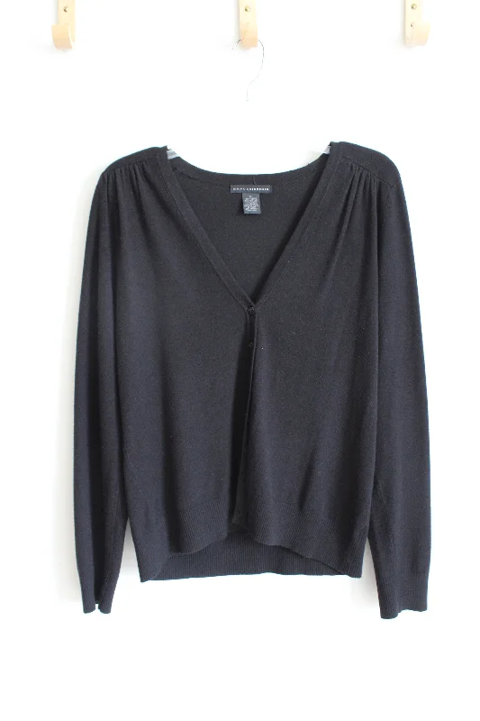 Grace Elements Black Button Down Cardigan Sweater | XL Silk Blend Satin Velvet