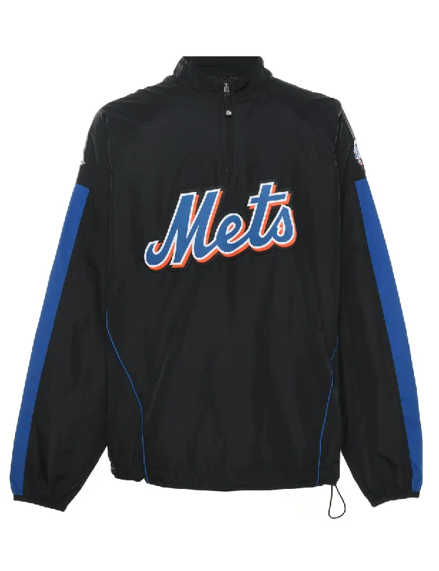 Quarter-Zip Black, Orange & Blue Nylon Jacket - L Faux Fur Jacket Real Fur Jacket Shearling Jacket Quarter-Zip Black, Orange & Blue Nylon Jacket - L Faux Fur Jacket Real Fur Jacket Shearling Jacket