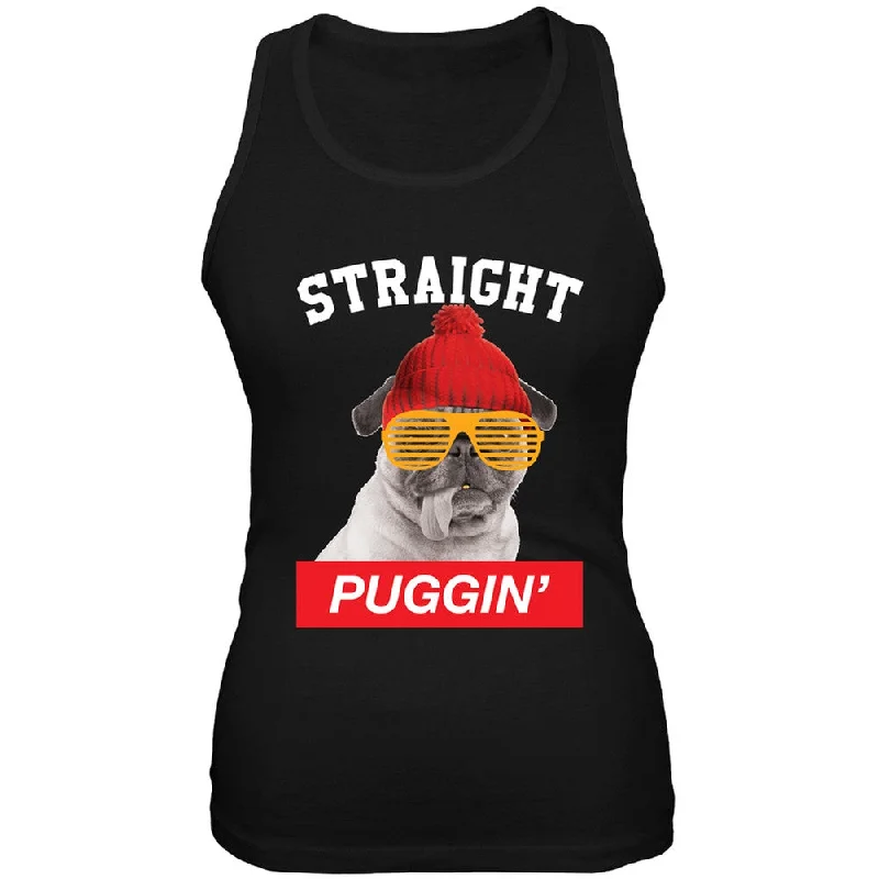 Straight Puggin' Black Soft Juniors Tank Top black tank top