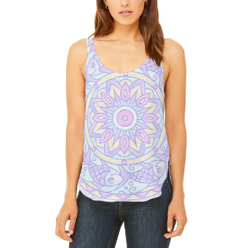 Trippy Fish Mandala Vintage Juniors Flowy Side Slit Tank Top sleep tank top