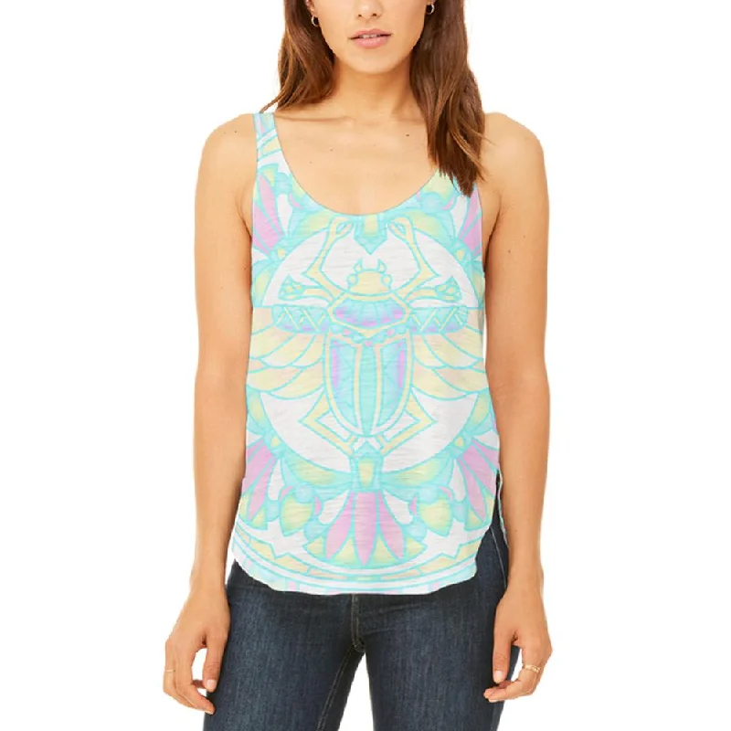 Trippy Scarab Mandala Vintage Juniors Flowy Side Slit Tank Top floral tank top