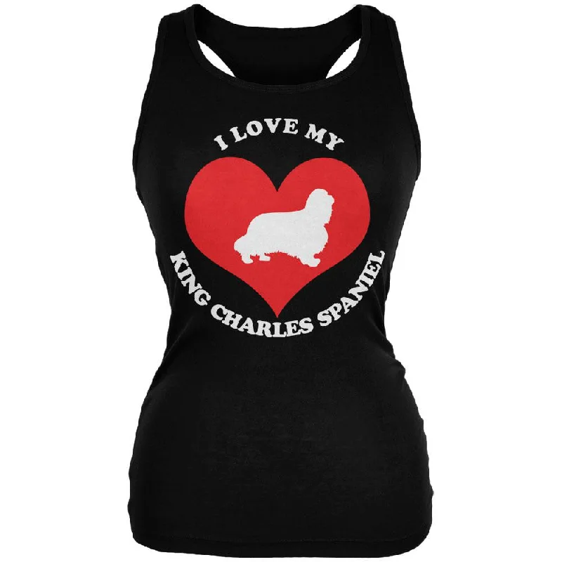 Valentines I Love My King Charles Spaniel Black Juniors Soft Tank Top lace back tank Valentines I Love My King Charles Spaniel Black Juniors Soft Tank Top lace back tank